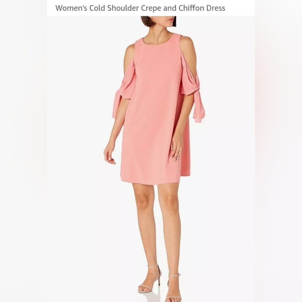 TAYLOR by Ann Taylor Womens Cold Shoulder Peach Crepe Chiffon Mini Dress Sz 6